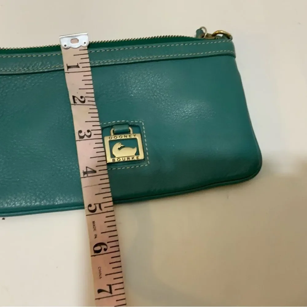 DOONEY & BOURKE TURQUOISE BLUE GREEN MINI WALLET PEBBLED LEATHER WRISTLET